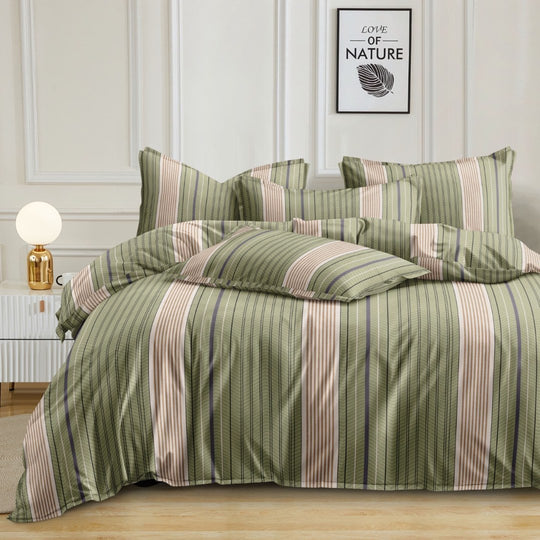 Striped Green | Double Bed Cotton Comforter | Thin & Lightweight - Harsh Foundation India