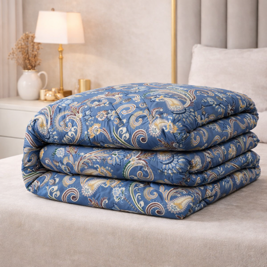 Royal Paisley Blue Gulzar Comforter – Cloud Soft Microfibre Filled, 210 TC Cotton Blend, Double Bed