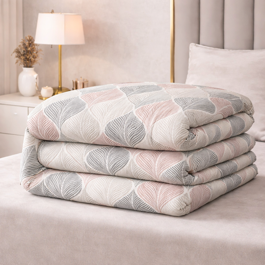 Blush Leaf Harmony Gulzar Comforter – Cloud Soft Microfibre Filled, 210 TC Cotton Blend, Double Bed
