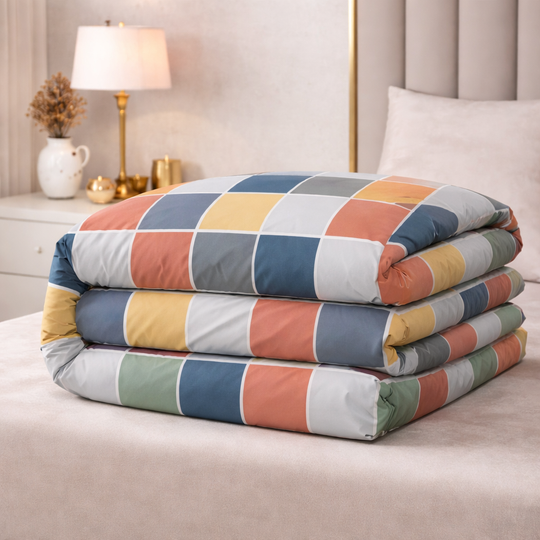 Modern Mosaic Squares Gulzar Comforter – Cloud Soft Microfibre Filled, 210 TC Cotton Blend, Double Bed
