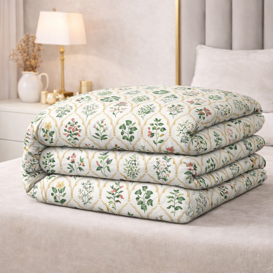 Vintage Floral Trellis Gulzar Comforter – Cloud Soft Microfibre Filled, 210 TC Cotton Blend, Double Bed
