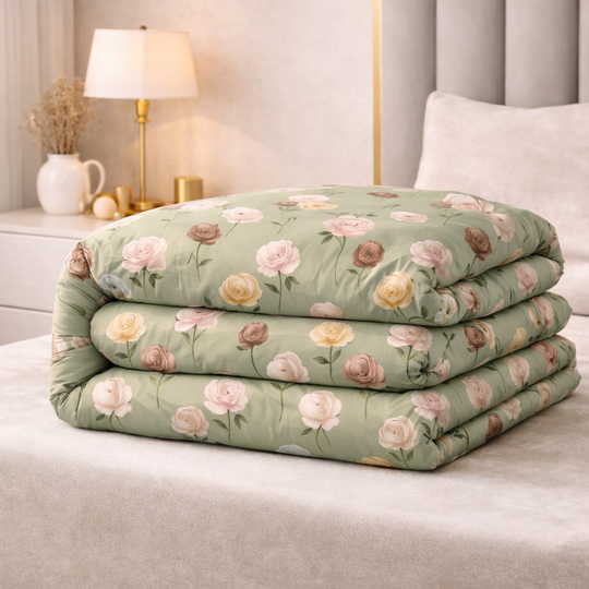 Pastel Rose Meadow Gulzar Comforter – Cloud Soft Microfibre Filled, 210 TC Cotton Blend, Double Bed