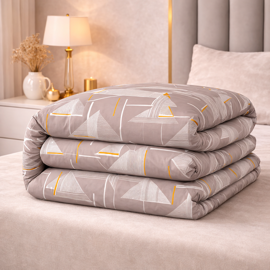 Taupe Abstract Geometry Gulzar Comforter – Cloud Soft Microfibre Filled, 210 TC Cotton Blend, Double Bed