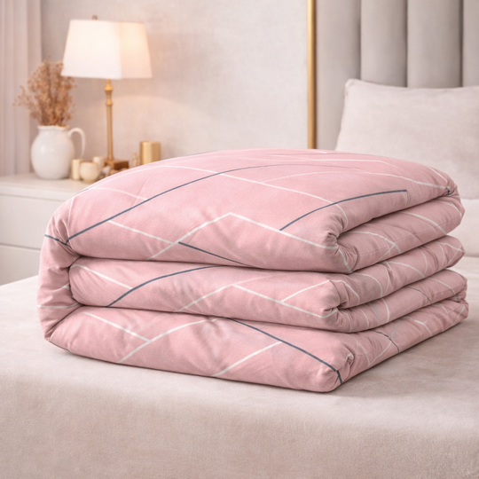 Blush Minimal Lines Gulzar Comforter – Cloud Soft Microfibre Filled, 210 TC Cotton Blend, Double Bed