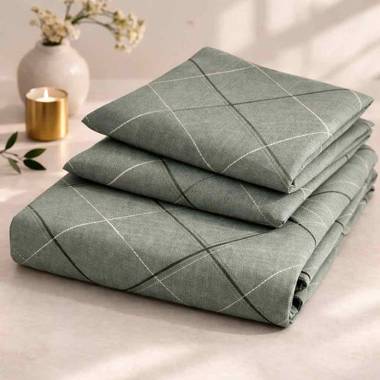 Serene Green Premium Cotton Blend 210TC Gulzar Bedsheet, Cloud Soft Double Bed