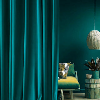 Teal Green American Pleat Velvet Curtain