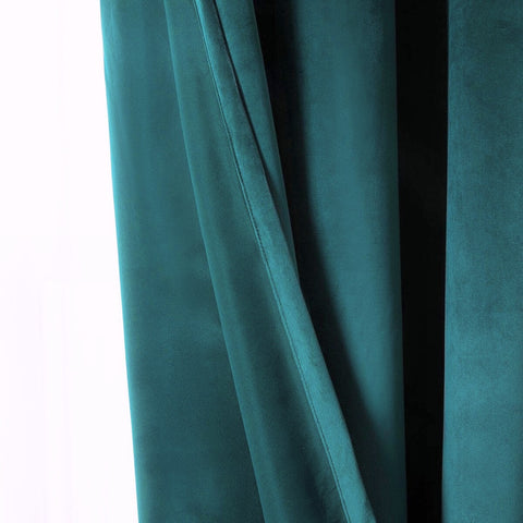 Teal Green American Pleat Velvet Curtain