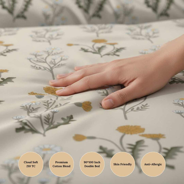 Meadow Bloom Premium Cotton Blend 210TC Gulzar Bedsheet, Cloud Soft Double Bed detail