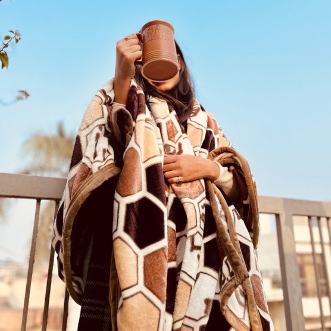 Brown Honeycomb | Plush Flannel Blanket | Double Bed - Harsh Foundation India