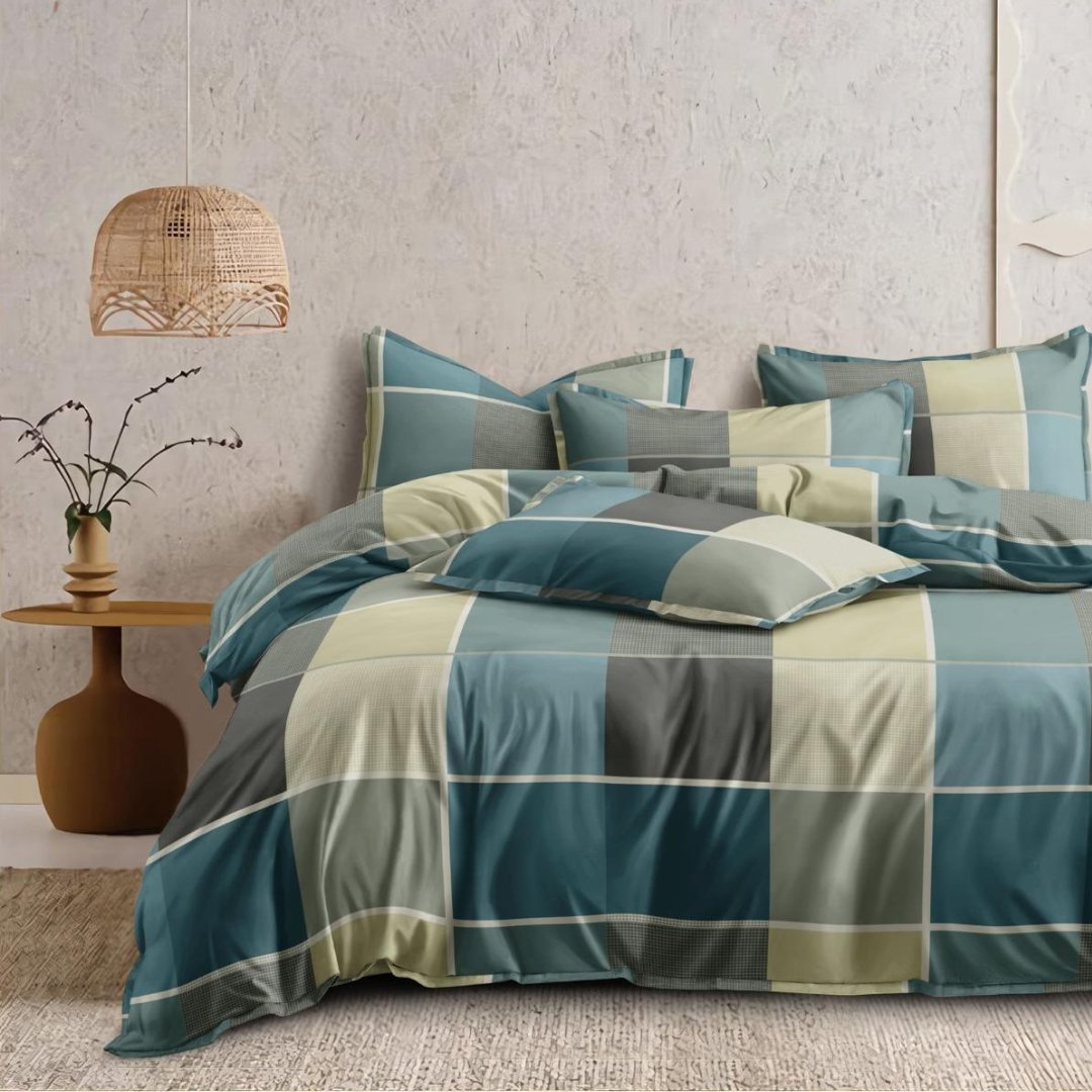 Teal Green Check | PolyCotton Bedsheet | Super King Size - Harsh Foundation India