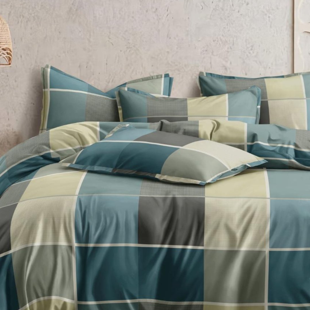 Teal Green Check | PolyCotton Bedsheet | Super King Size - Harsh Foundation India