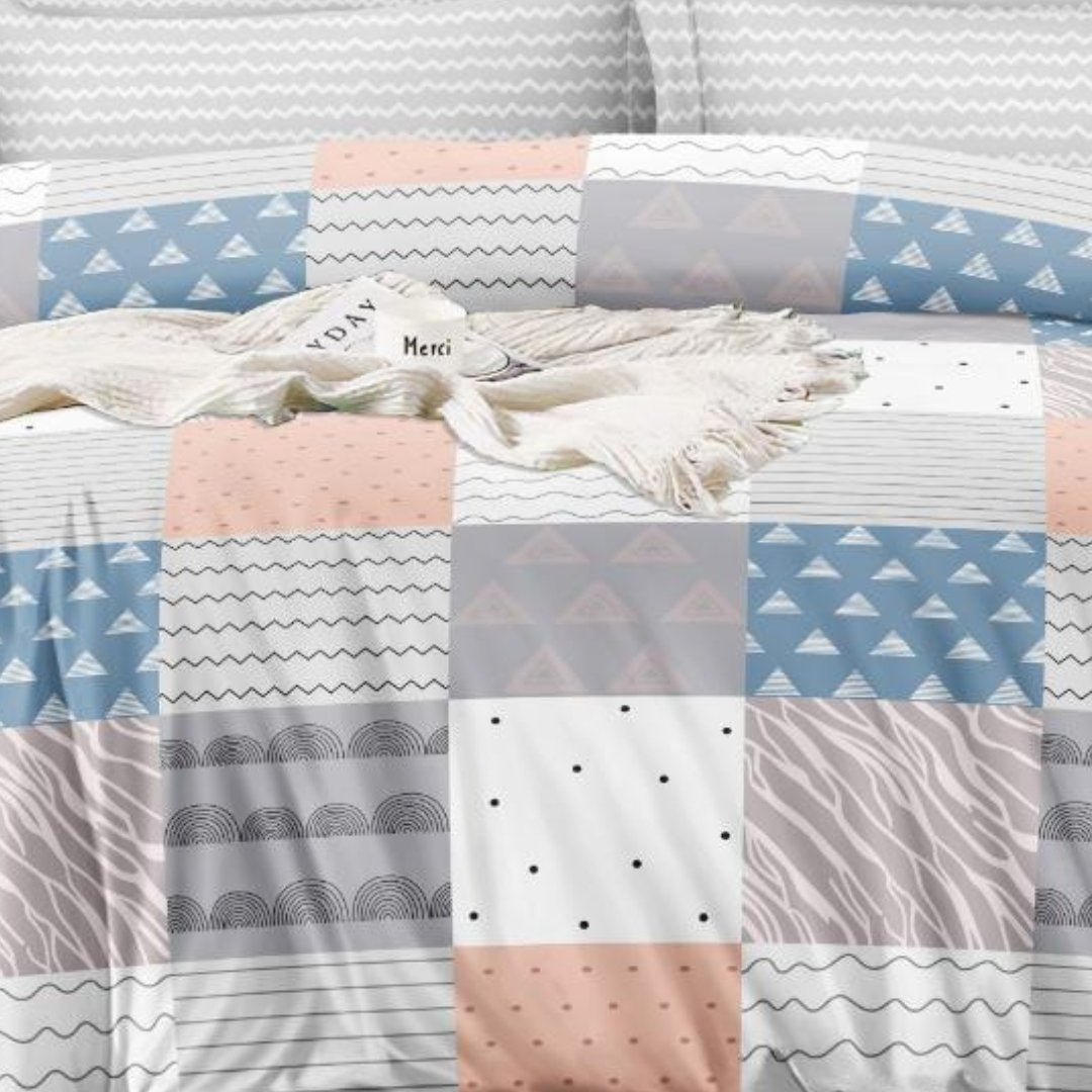 White Geometrical | Double Bed Cotton Comforter | Thin & Lightweight - Harsh Foundation India