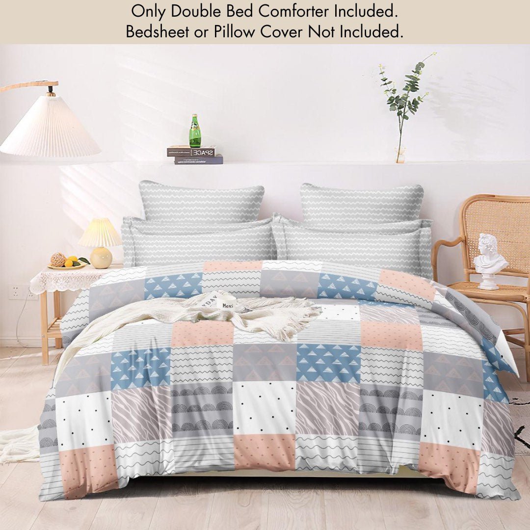 White Geometrical | Double Bed Cotton Comforter | Thin & Lightweight - Harsh Foundation India