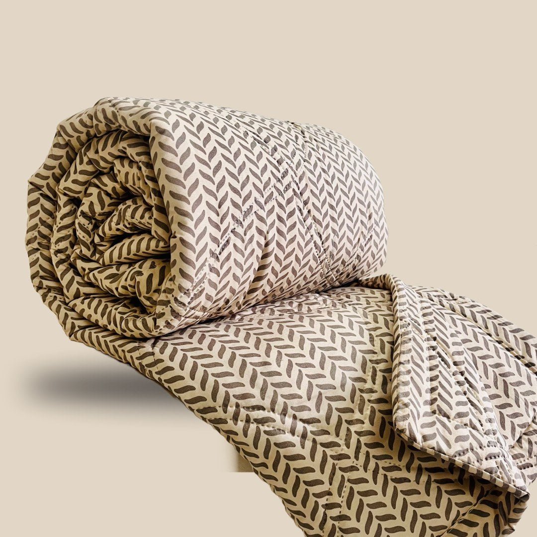 Camel Herringbone | Double Bed Cotton Comforter | Thin & Lightweight - Harsh Foundation India