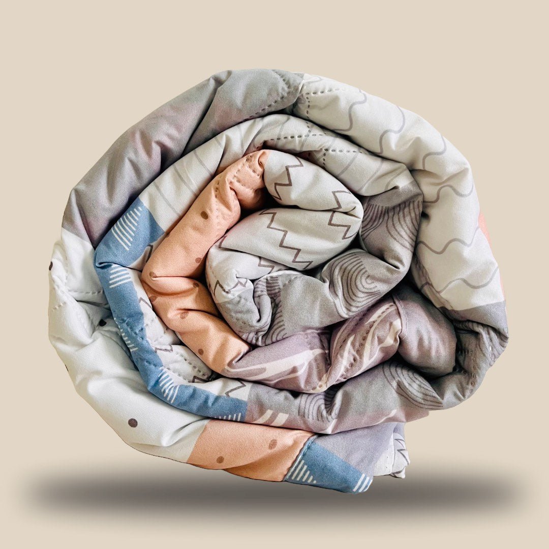 White Geometrical | Double Bed Cotton Comforter | Thin & Lightweight - Harsh Foundation India