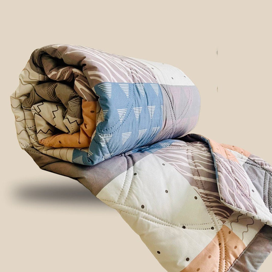 White Geometrical | Double Bed Cotton Comforter | Thin & Lightweight - Harsh Foundation India