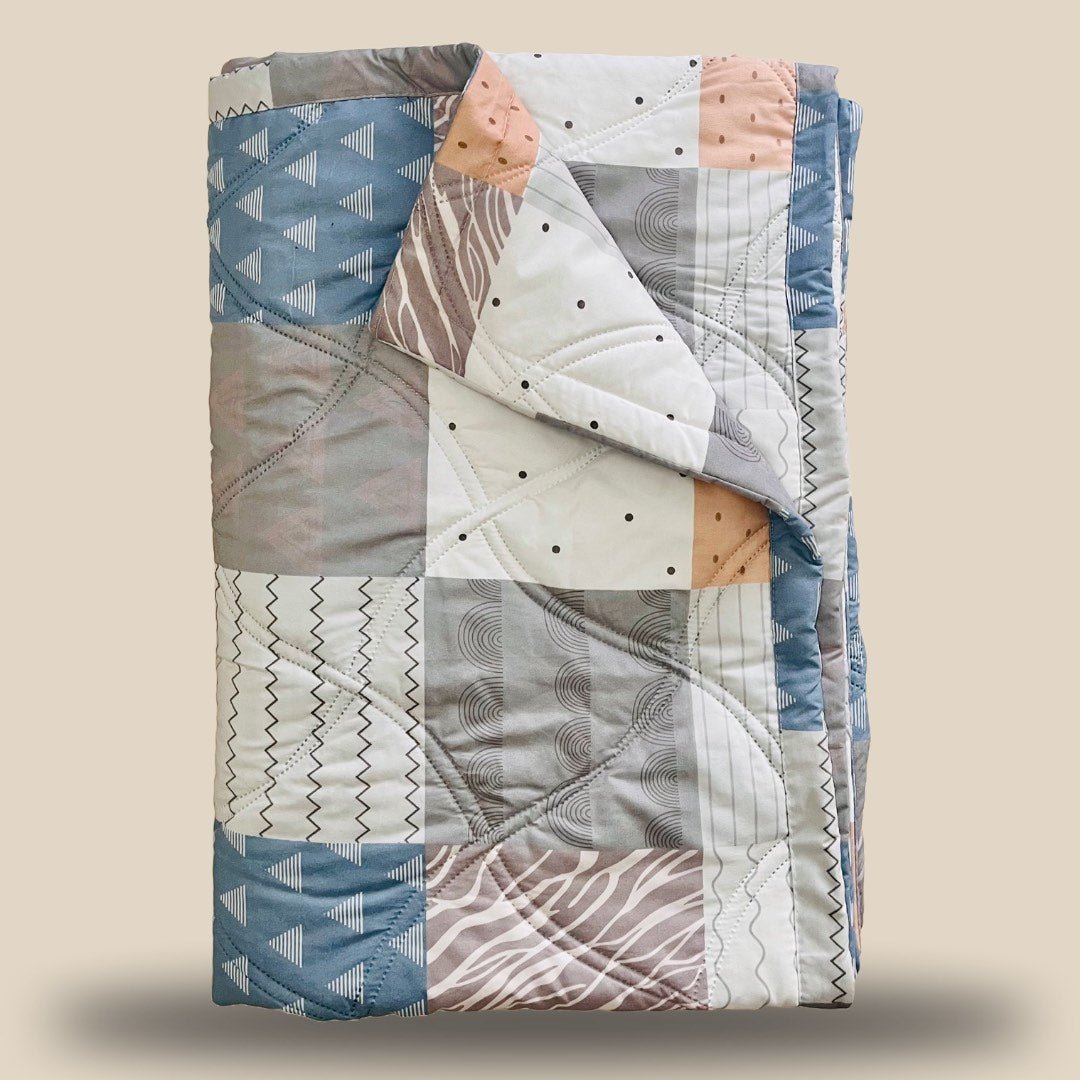 White Geometrical | Double Bed Cotton Comforter | Thin & Lightweight - Harsh Foundation India