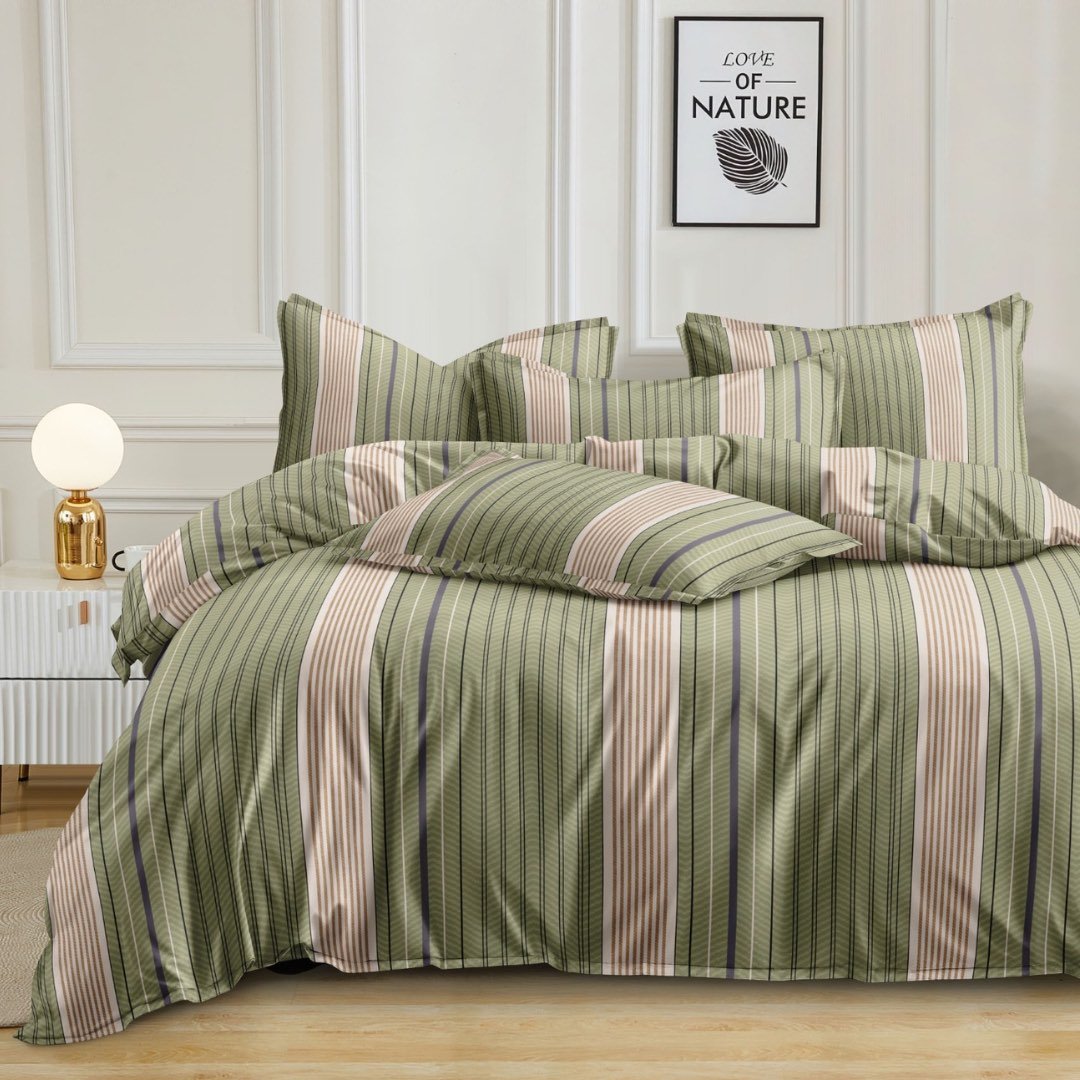Striped Green | Double Bed Cotton Comforter | Thin & Lightweight - Harsh Foundation India