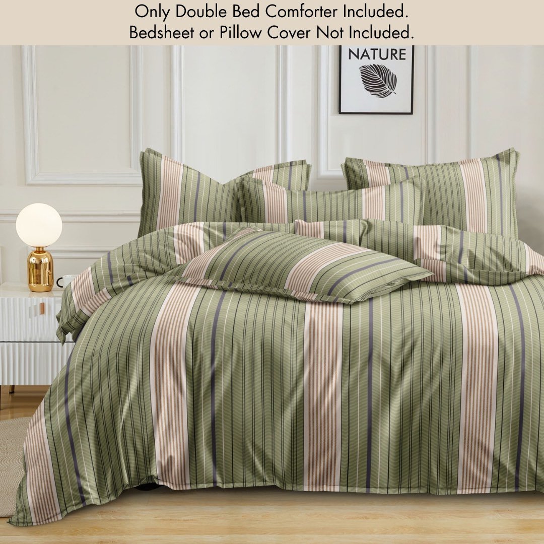 Striped Green | Double Bed Cotton Comforter | Thin & Lightweight - Harsh Foundation India