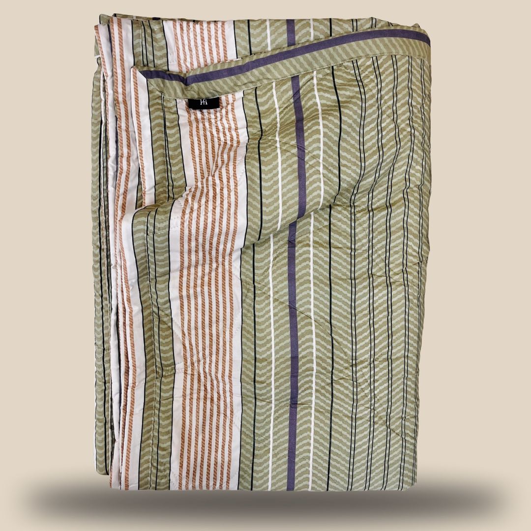 Striped Green | Double Bed Cotton Comforter | Thin & Lightweight - Harsh Foundation India