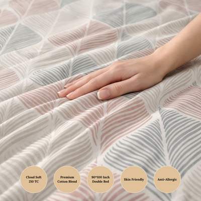 Blush Leaf Harmony Premium Cotton Blend 210TC Gulzar Bedsheet, Cloud Soft Double Bed