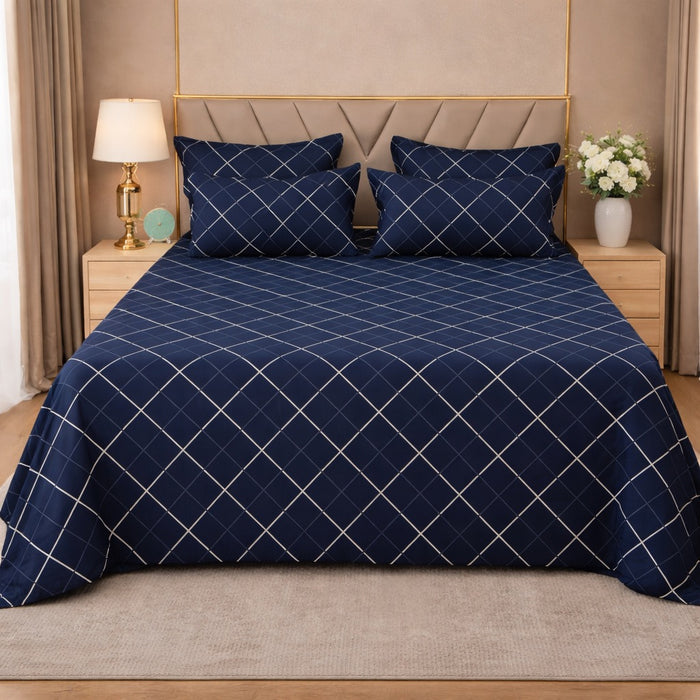 Navy Blue Geometrical Premium Cotton Blend 210TC Gulzar Bedsheet, Cloud Soft Double Bed detail
