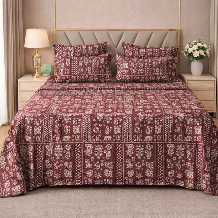 Royal Maroon Heritage Premium Cotton Blend 210TC Gulzar Bedsheet, Cloud Soft Double Bed detail