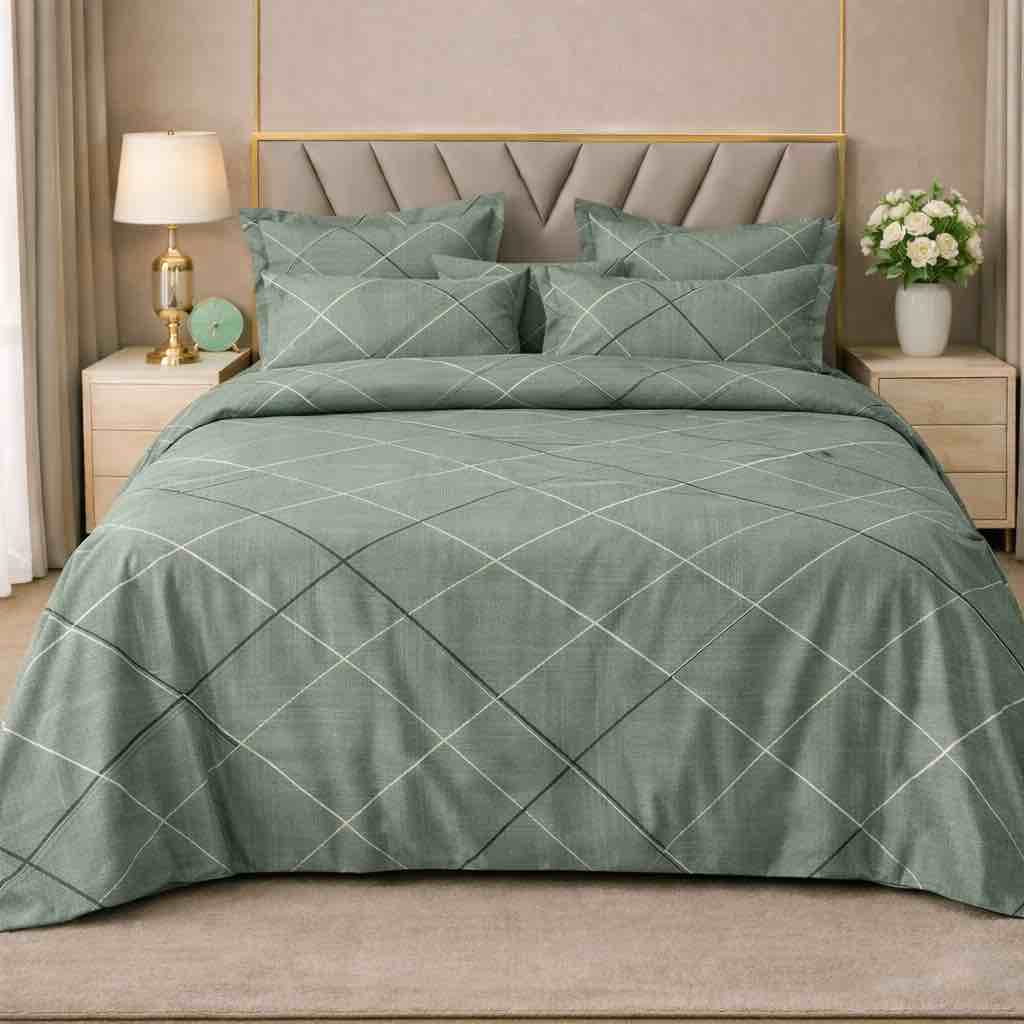 Serene Green Premium Cotton Blend 210TC Gulzar Bedsheet, Cloud Soft Double Bed