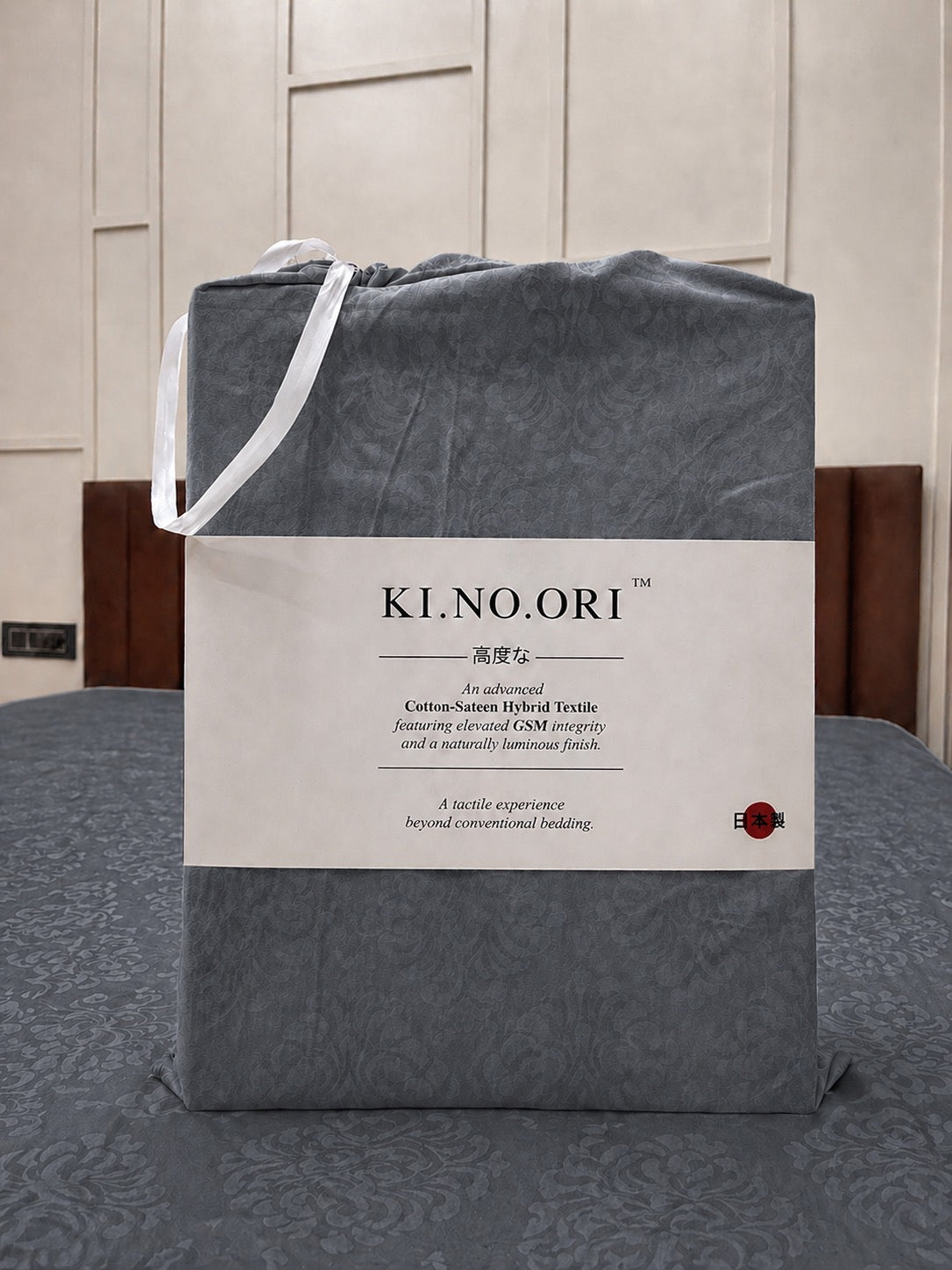 Lava Grey KI.NO.ORI Cotton-Sateen Blend 250TC Bedsheet Set King Size