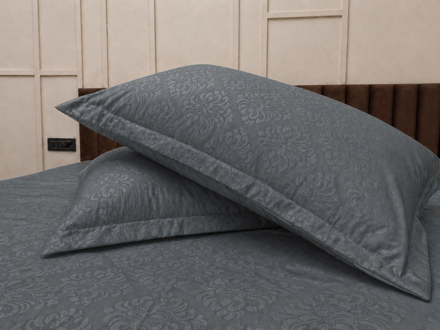 Lava Grey KI.NO.ORI Cotton-Sateen Blend 250TC Bedsheet Set King Size