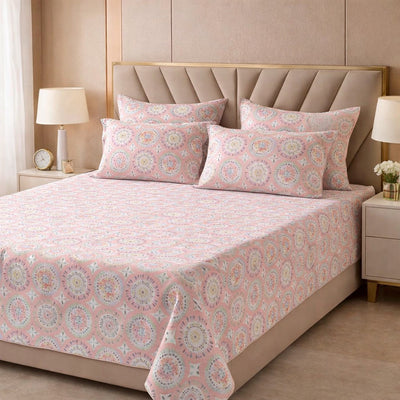 Blush Medallion Pink Premium Cotton Blend 210TC Gulzar Bedsheet, Cloud Soft Double Bed