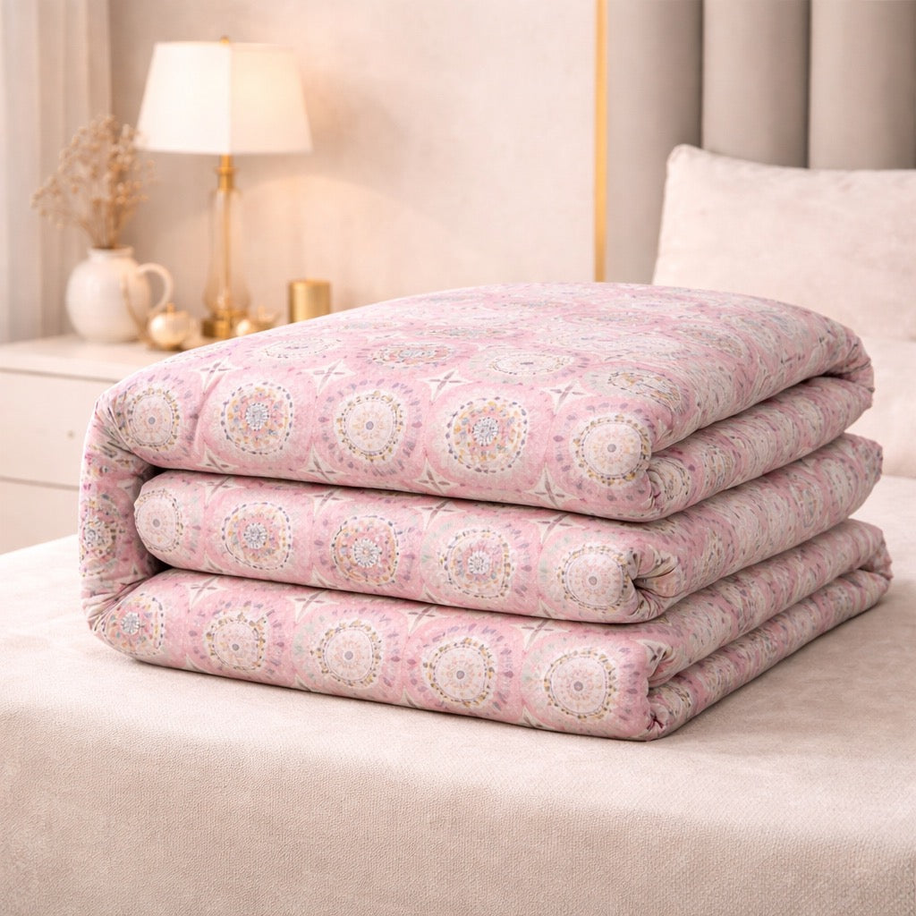 Blush Medallion Pink Gulzar Comforter – Cloud Soft Microfibre Filled, 210 TC Cotton Blend, Double Bed