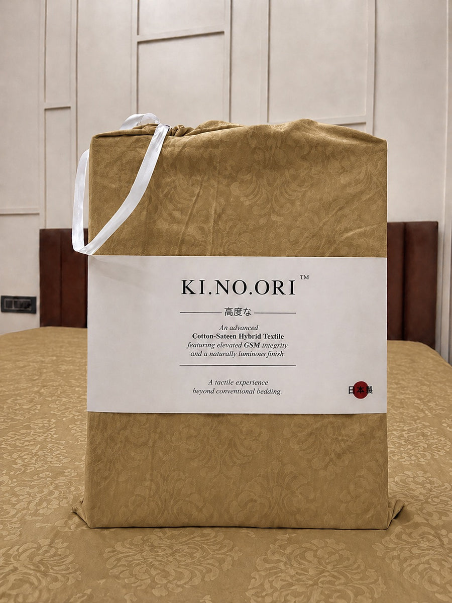 Sepia Beige KI.NO.ORI Cotton-Sateen Blend 250TC Bedsheet Set King Size