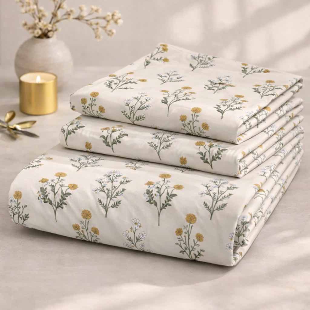 Meadow Bloom Premium Cotton Blend 210TC Gulzar Bedsheet, Cloud Soft Double Bed