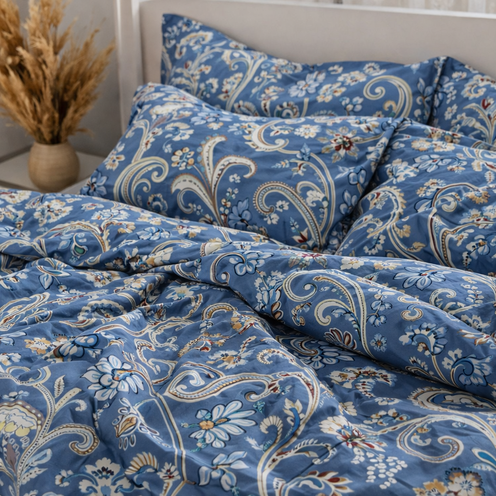 Royal Paisley Blue Gulzar Comforter – Cloud Soft Microfibre Filled, 210 TC Cotton Blend, Double Bed