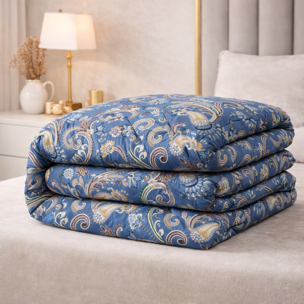 Royal Paisley Blue Gulzar Comforter – Cloud Soft Microfibre Filled, 210 TC Cotton Blend, Double Bed