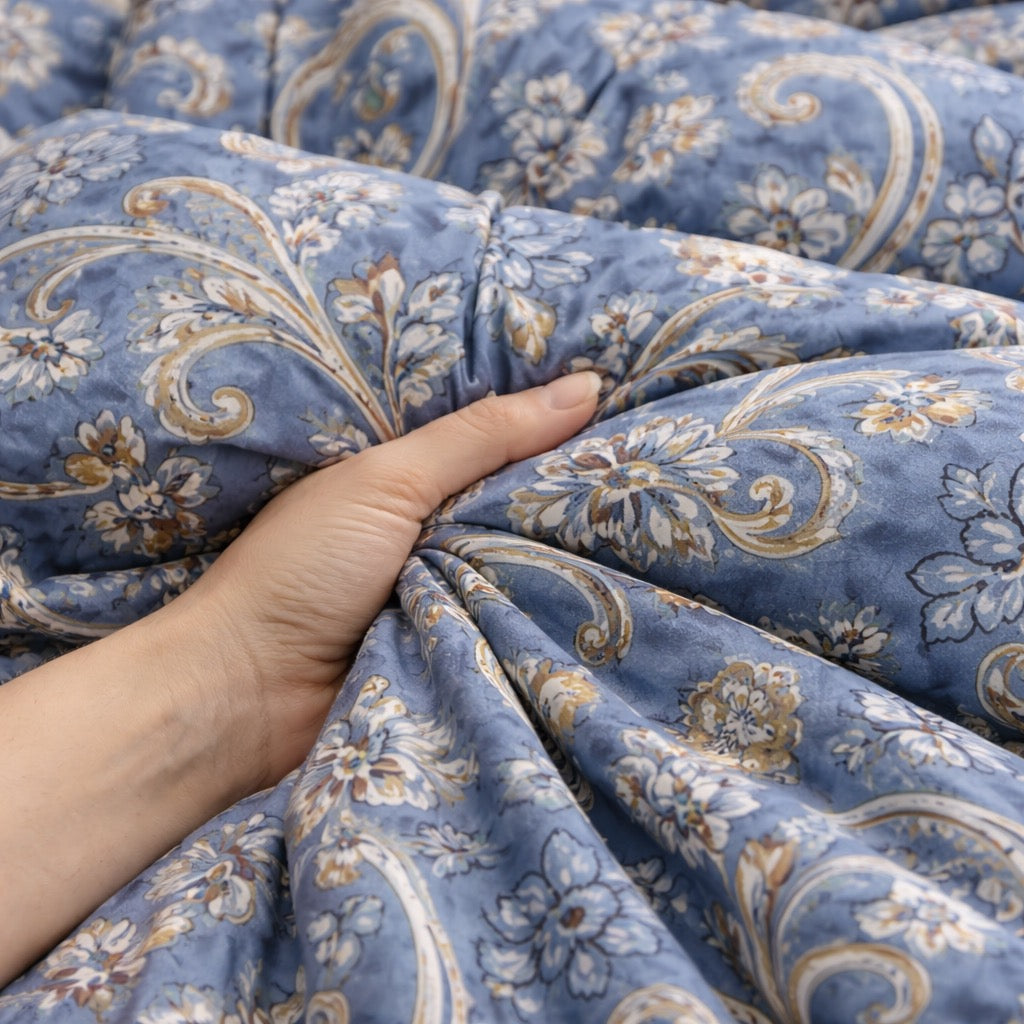 Royal Paisley Blue Gulzar Comforter – Cloud Soft Microfibre Filled, 210 TC Cotton Blend, Double Bed