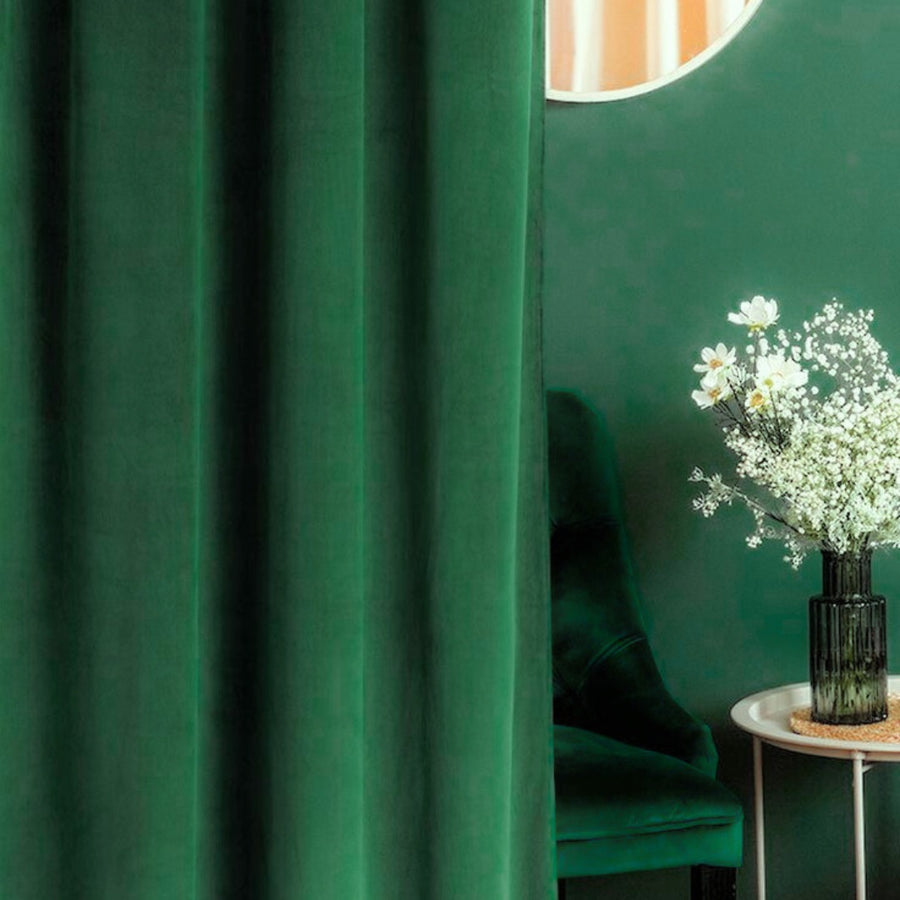 Bottle Green American Pleat Velvet Curtain