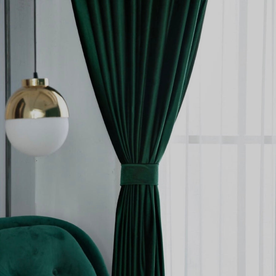 Bottle Green American Pleat Velvet Curtain