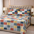 Modern Mosaic Squares Premium Cotton Blend 210TC Gulzar Bedsheet, Cloud Soft Double Bed