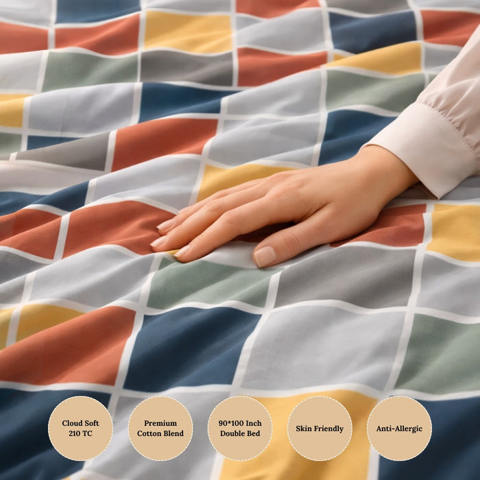 Modern Mosaic Squares Premium Cotton Blend 210TC Gulzar Bedsheet, Cloud Soft Double Bed detail