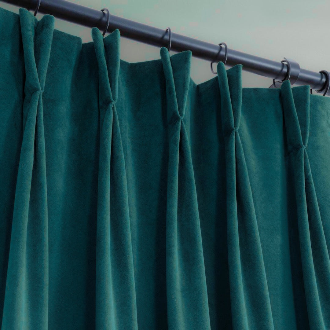 Teal Green American Pleat Velvet Curtain