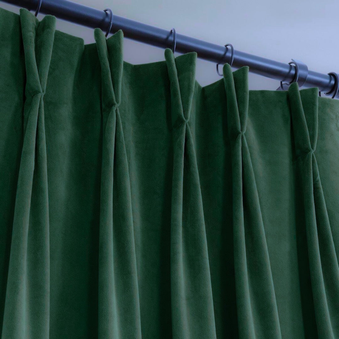 Bottle Green American Pleat Velvet Curtain