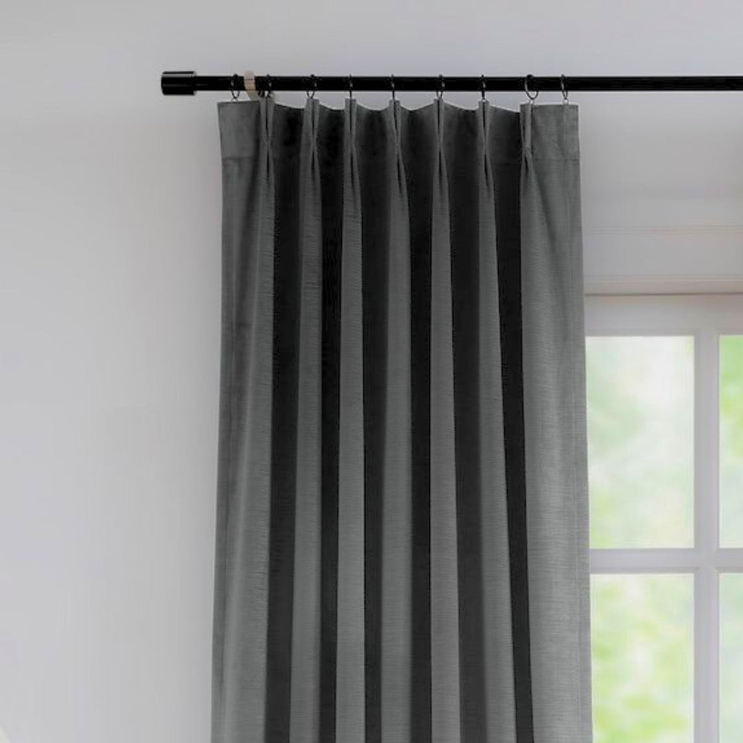 Contemporary Grey American Pleat Velvet Curtain