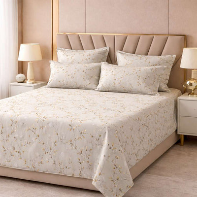 Grey Botanical Garden Premium Cotton Blend 210TC Gulzar Bedsheet, Cloud Soft Double Bed
