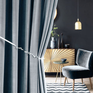 Ice Grey American Pleat Velvet Curtain