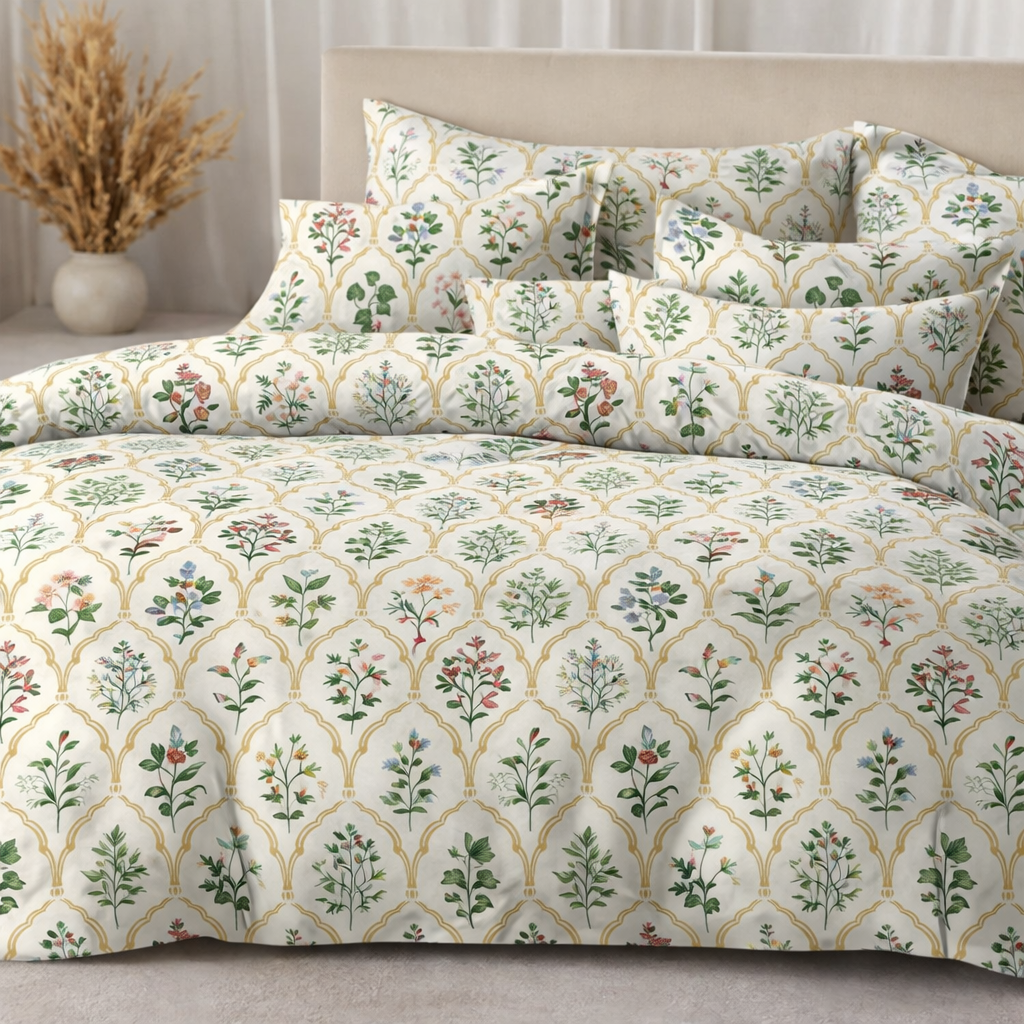 Vintage Floral Trellis Gulzar Comforter – Cloud Soft Microfibre Filled, 210 TC Cotton Blend, Double Bed