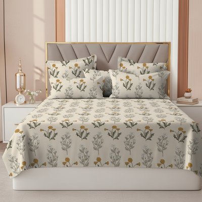 Meadow Bloom Premium Cotton Blend 210TC Gulzar Bedsheet, Cloud Soft Double Bed