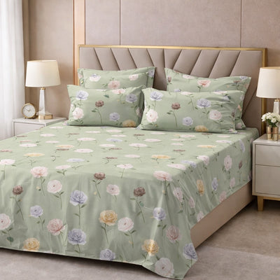 Pastel Rose Meadow Premium Cotton Blend 210TC Gulzar Bedsheet, Cloud Soft Double Bed