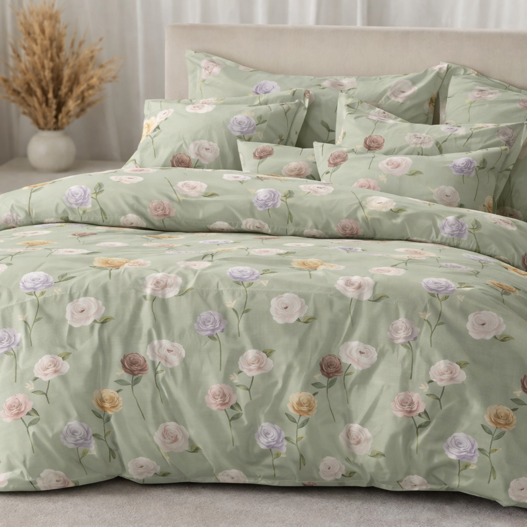 Pastel Rose Meadow Gulzar Comforter – Cloud Soft Microfibre Filled, 210 TC Cotton Blend, Double Bed